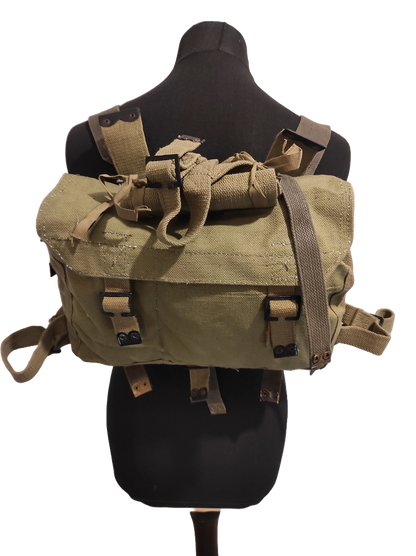 Vintage Greek army canvas haversack bag satchel military with straps greenish