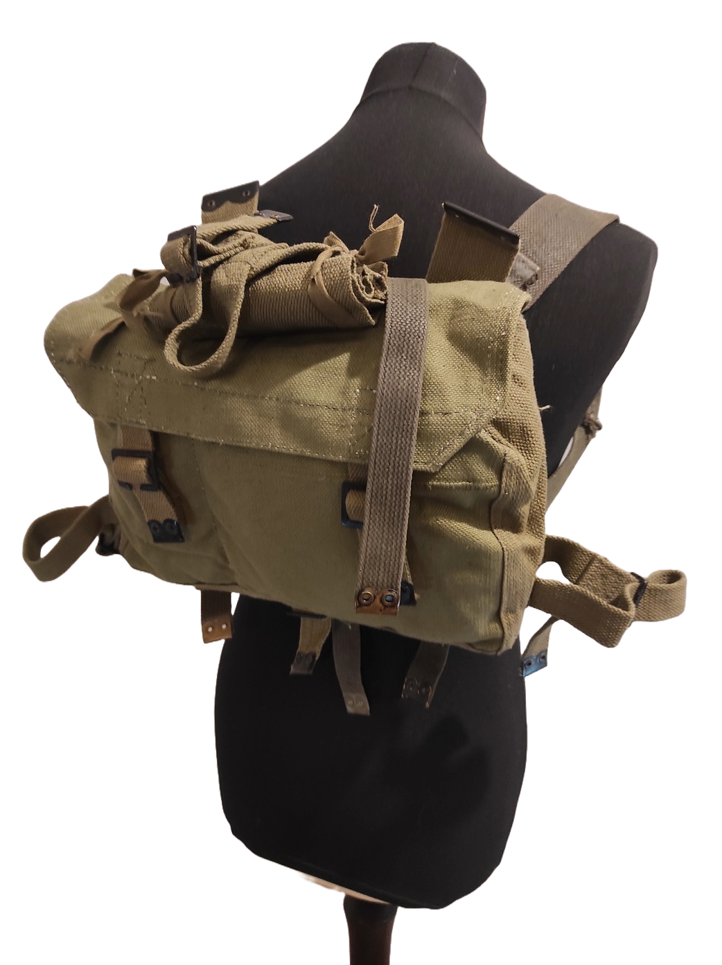 Vintage Greek army canvas haversack bag satchel military with straps greenish