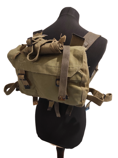 Vintage Greek army canvas haversack bag satchel military with straps greenish