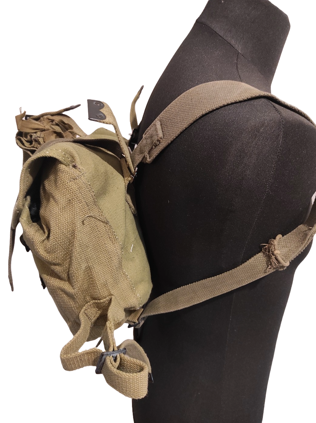 Vintage Greek army canvas haversack bag satchel military with straps greenish