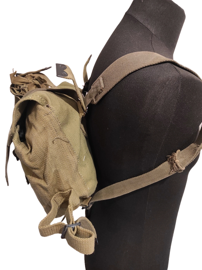 Vintage Greek army canvas haversack bag satchel military with straps greenish