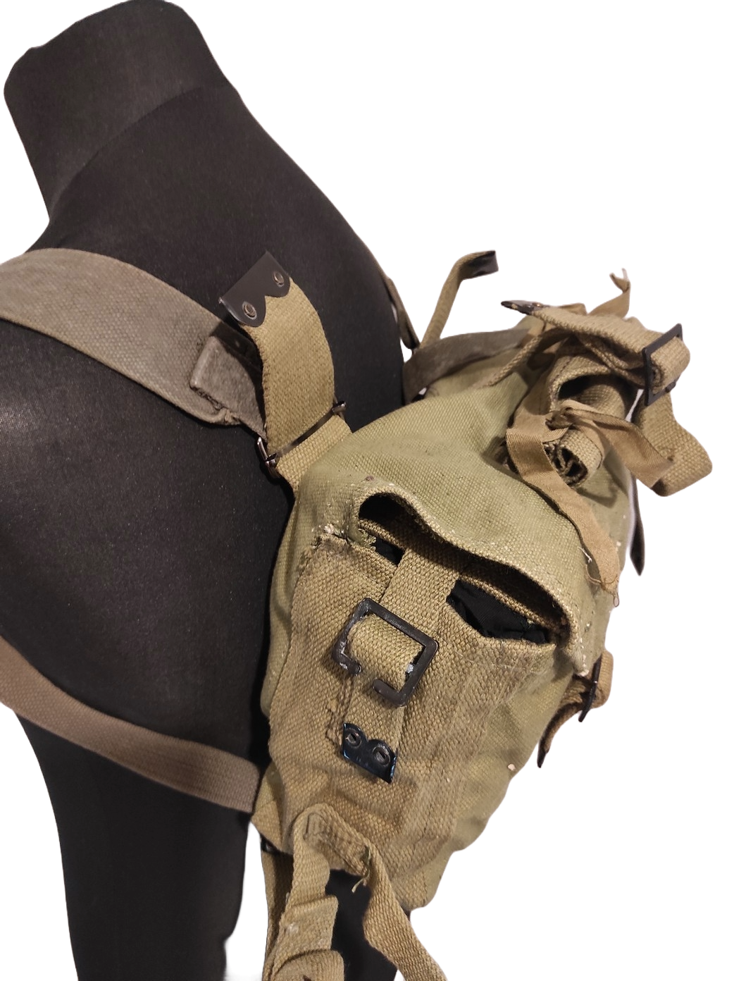 Vintage Greek army canvas haversack bag satchel military with straps greenish