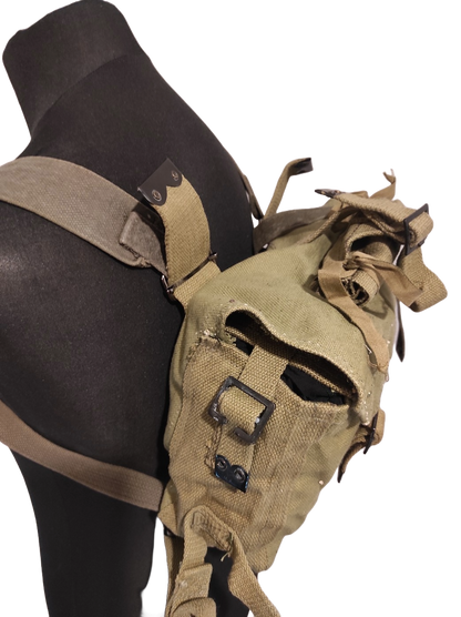 Vintage Greek army canvas haversack bag satchel military with straps greenish