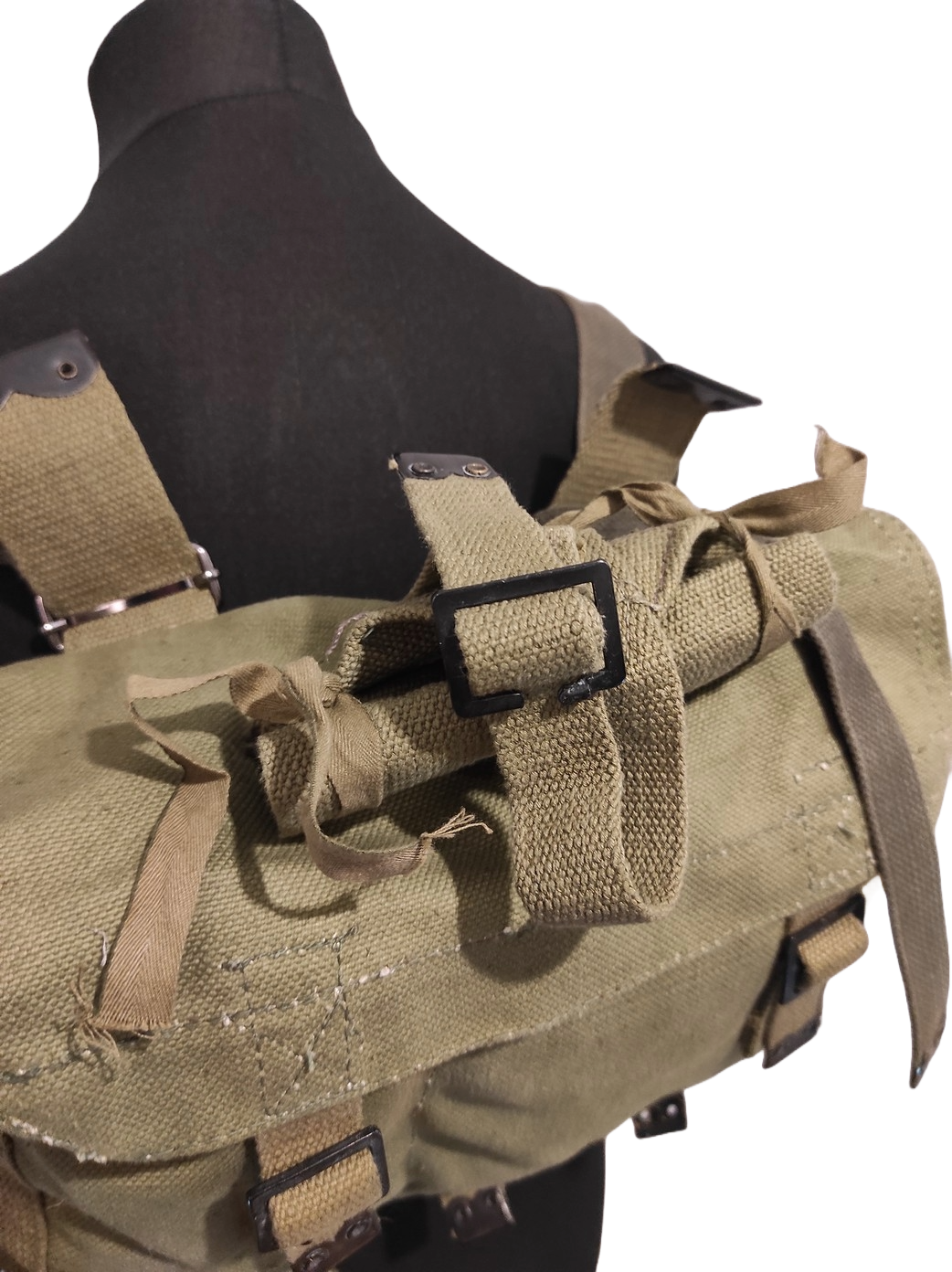 Vintage Greek army canvas haversack bag satchel military with straps greenish