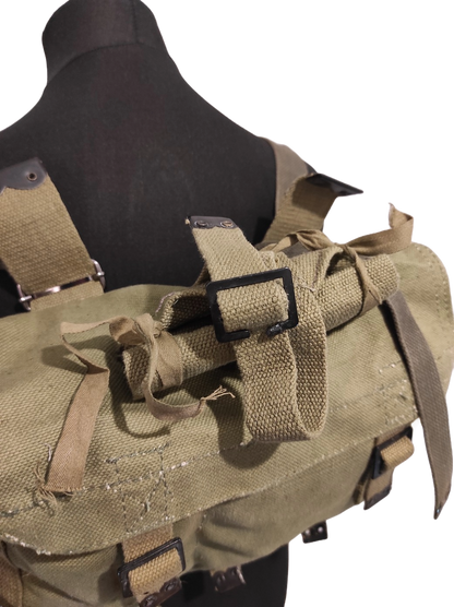 Vintage Greek army canvas haversack bag satchel military with straps greenish