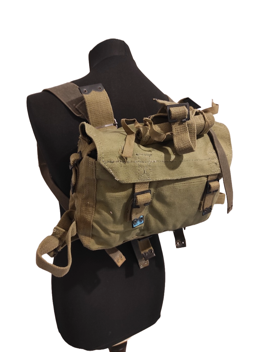 Vintage Greek army canvas haversack bag satchel military with straps greenish