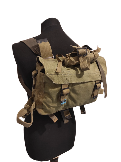 Vintage Greek army canvas haversack bag satchel military with straps greenish