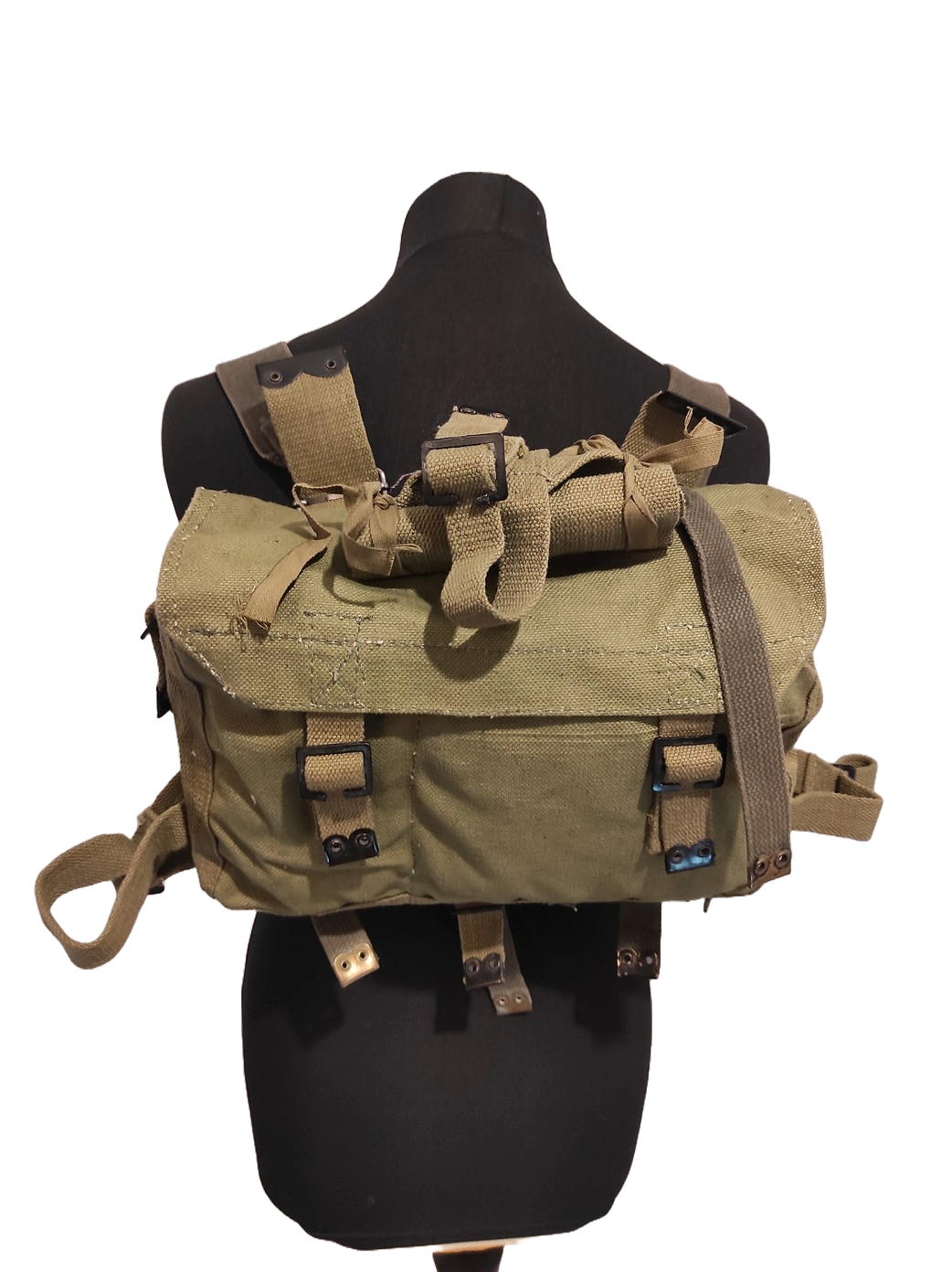 Vintage Greek army canvas haversack bag satchel military with straps greenish