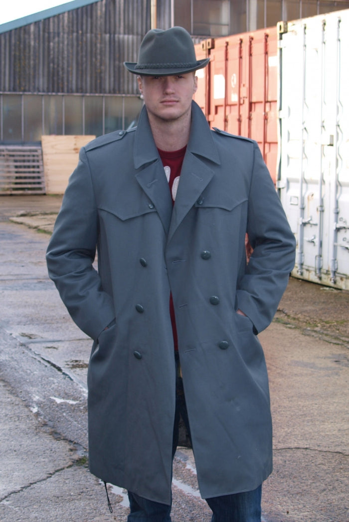 Vintage Italian Grey Army trenchcoat greatcoat mac mack macintosh coat raincoat overcoat