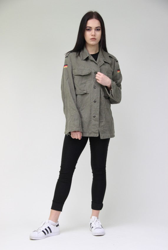 vintage German army field moleskin shirt jacket coat fieldshirt olive khaki military oversized, new type 1985-1991 women