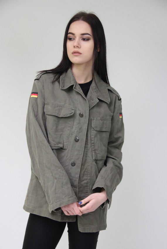 vintage German army field moleskin shirt jacket coat fieldshirt olive khaki military oversized, new type 1985-1991 women