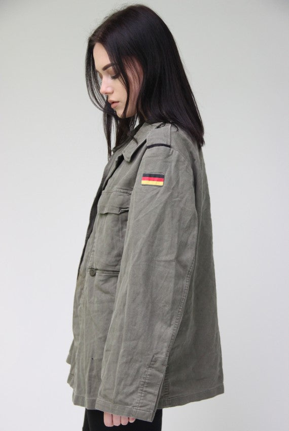 vintage German army field moleskin shirt jacket coat fieldshirt olive khaki military oversized, new type 1985-1991 women