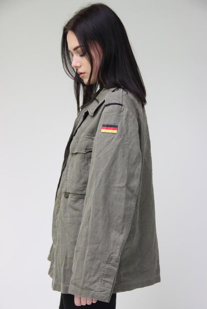 vintage German army field moleskin shirt jacket coat fieldshirt olive khaki military oversized, new type 1985-1991 women