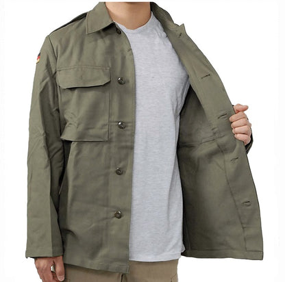 New Unissued German army moleskin shirt jacket coat fieldshirt olive khaki military, new type, 1985-1991