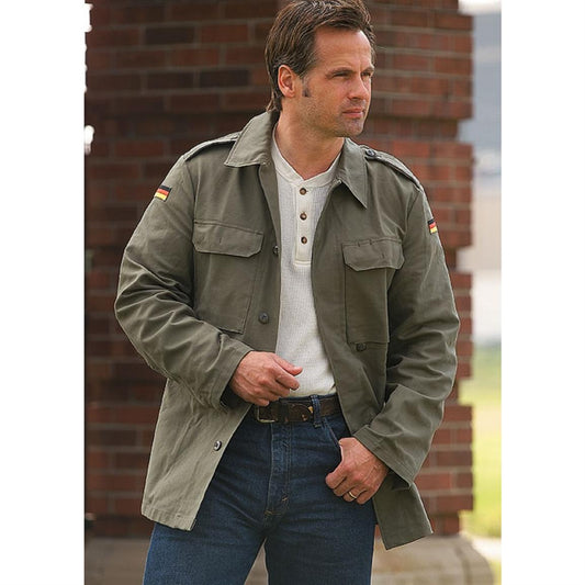 Vintage German army field moleskin shirt jacket coat fieldshirt olive khaki military, new type, 1985-1991