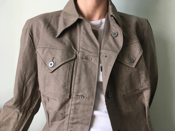 New 1960s Vintage Women's Swedish army cotton blouse shirt military denim grey deadstock