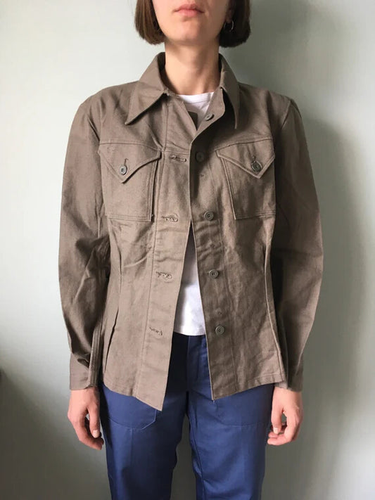 New 1960s Vintage Women's Swedish army cotton blouse shirt military denim grey deadstock