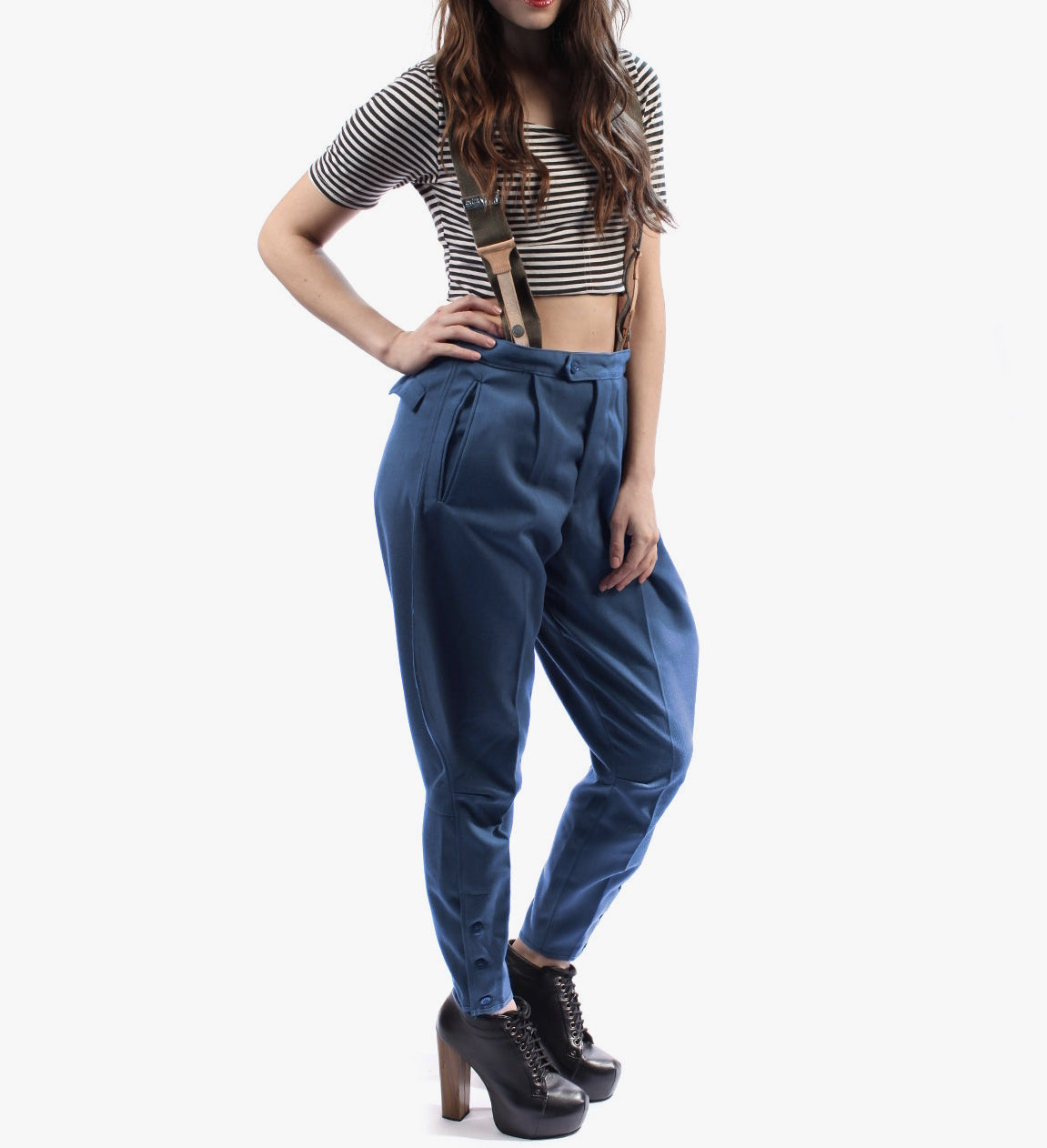 Unissued Vintage East German women's blue dress breeches trousers pants communist NVA DDR GDR military bottoms Soviet Era jodhpurs riding