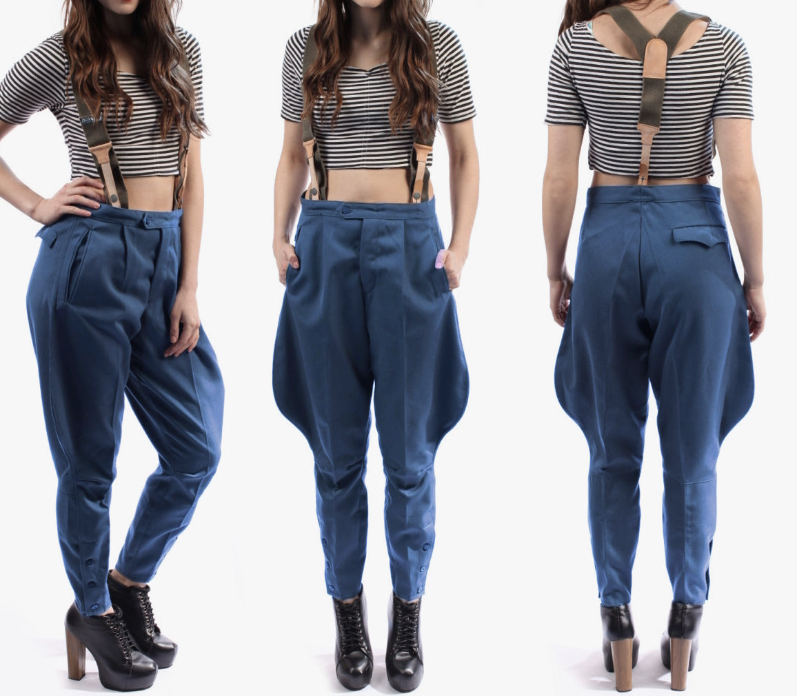 Unissued Vintage East German women's blue dress breeches trousers pants communist NVA DDR GDR military bottoms Soviet Era jodhpurs riding