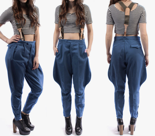 Unissued Vintage East German women's blue dress breeches trousers pants communist NVA DDR GDR military bottoms Soviet Era jodhpurs riding