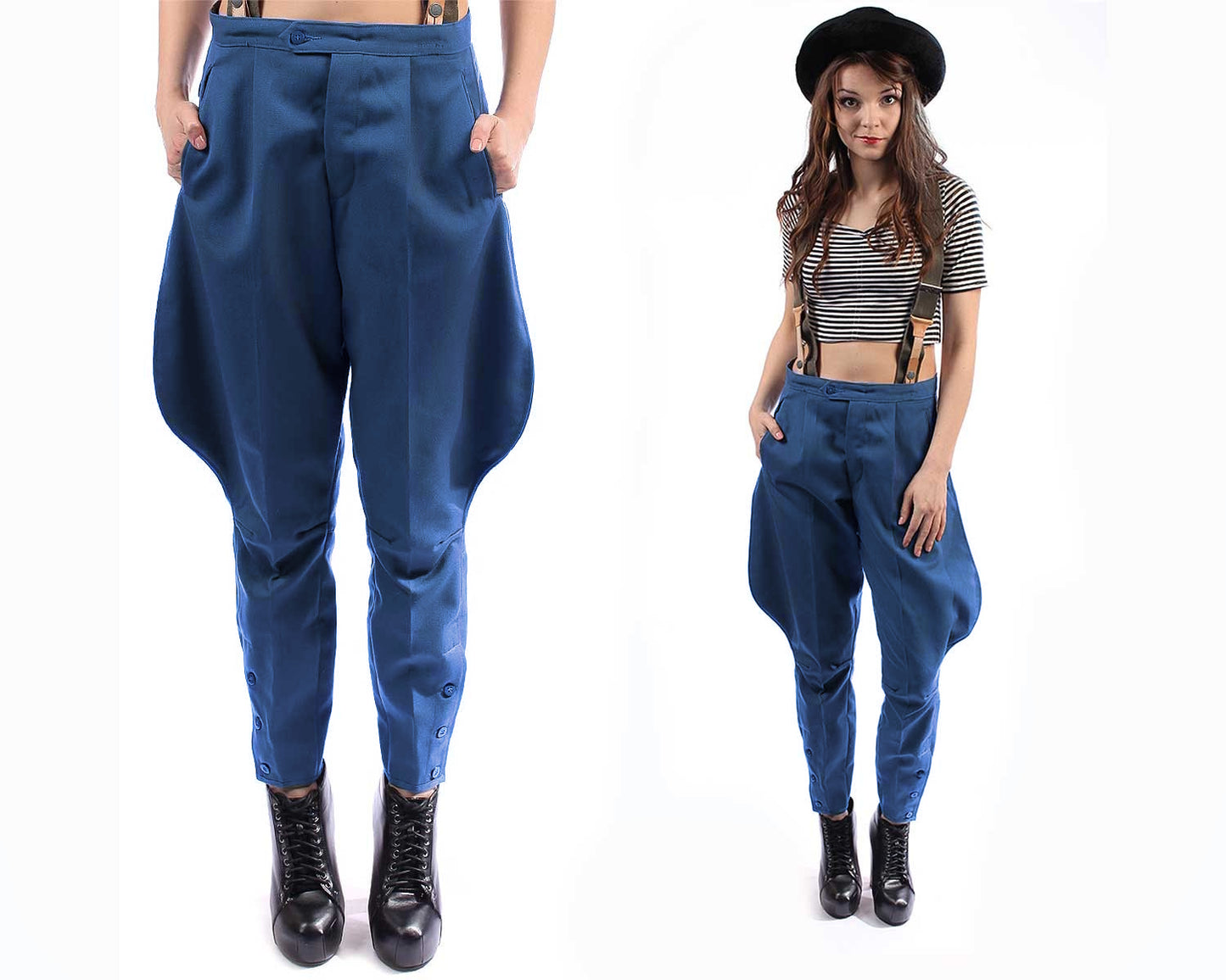 Unissued Vintage East German women's blue dress breeches trousers pants communist NVA DDR GDR military bottoms Soviet Era jodhpurs riding