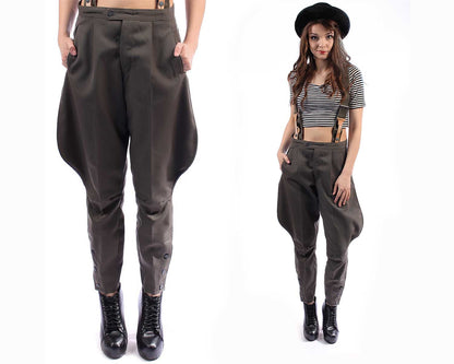 Unissued Vintage East German women's Grey dress breeches trousers pants communist NVA DDR GDR military bottoms Soviet Era jodhpurs riding