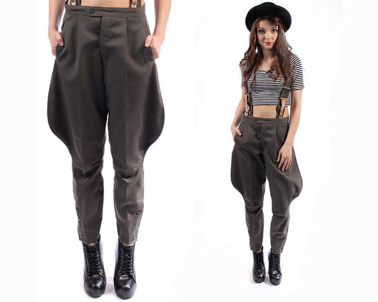 Unissued Vintage East German women's Grey dress breeches trousers pants communist NVA DDR GDR military bottoms Soviet Era jodhpurs riding