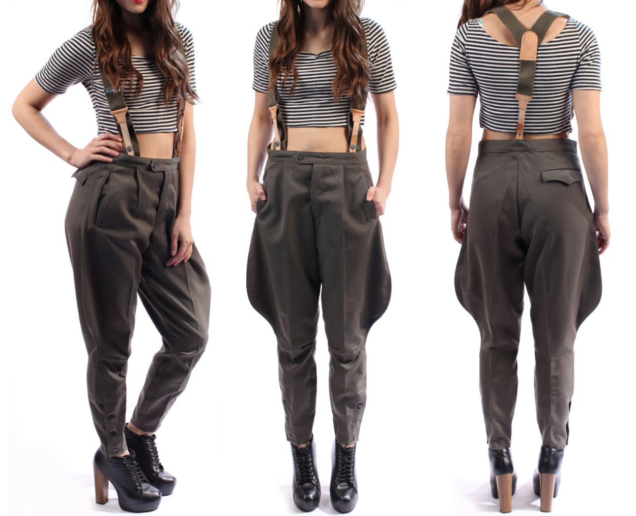 Unissued Vintage East German women's Grey dress breeches trousers pants communist NVA DDR GDR military bottoms Soviet Era jodhpurs riding