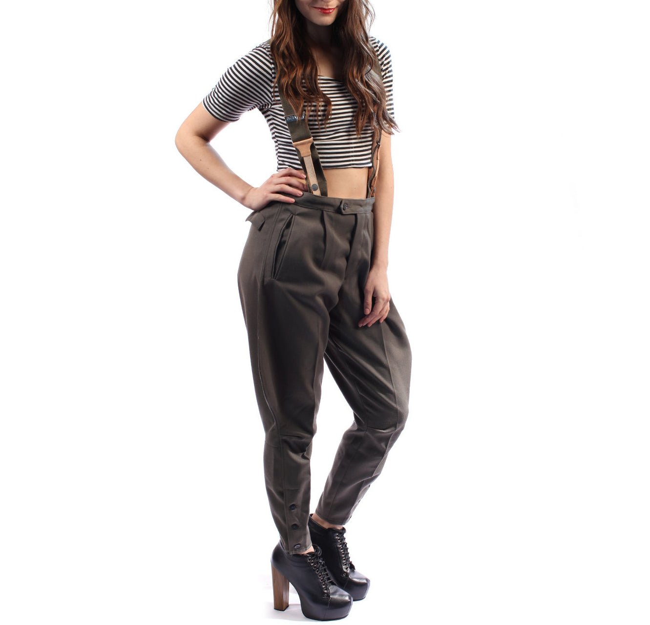 Unissued Vintage East German women's Grey dress breeches trousers pants communist NVA DDR GDR military bottoms Soviet Era jodhpurs riding