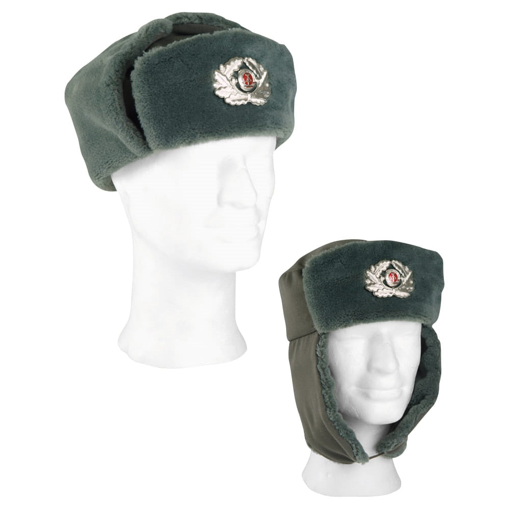 New Vintage East German army grey fur lined winter hat cap military Communist NVA DDR GDR Soviet Era officer
