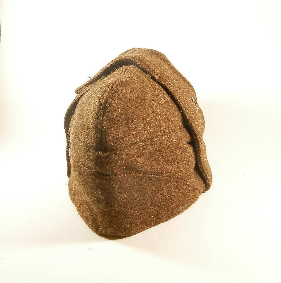 Vintage Soviet Era Bulgarian military wool pilotka cap hat winter communist socialist chapka ushanka side
