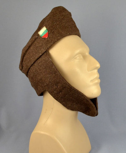 Vintage Soviet Era Bulgarian military wool pilotka cap hat winter communist socialist chapka ushanka side
