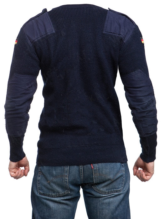 vintage German army navy wool jumper pullover sweatshirt military stretchy Bundeswehr sweater pulli