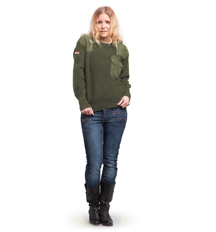 New Unissued German army olive oversized wool jumper pullover sweatshirt military stretchy Bundeswehr sweater pulli women's