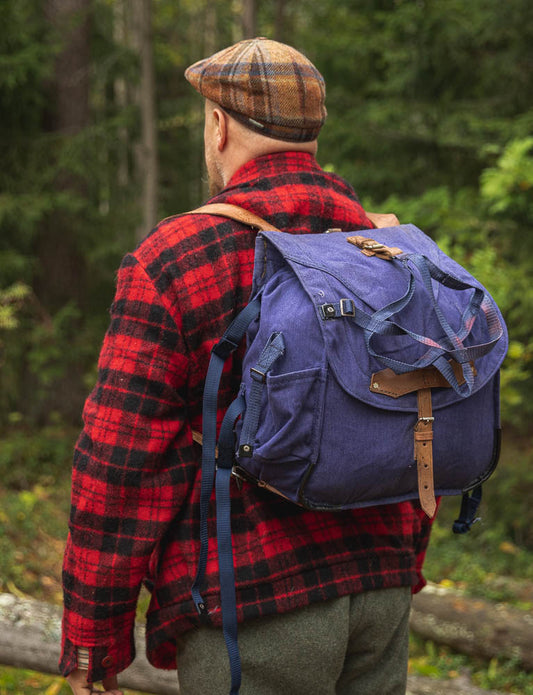 vintage Soviet Era Romanian army blue canvas backpack rucksack bag Communist leather straps webbing