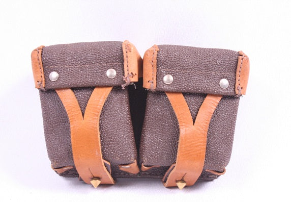 Vintage Soviet army leather ammo double belt pouch military ammunition communist USSR CCCP Union Russian