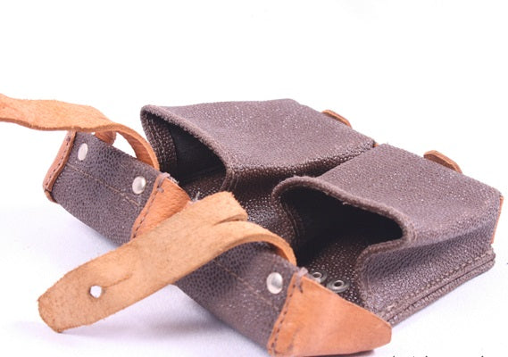 Vintage Soviet army leather ammo double belt pouch military ammunition communist USSR CCCP Union Russian
