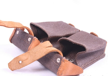 Vintage Soviet army leather ammo double belt pouch military ammunition communist USSR CCCP Union Russian