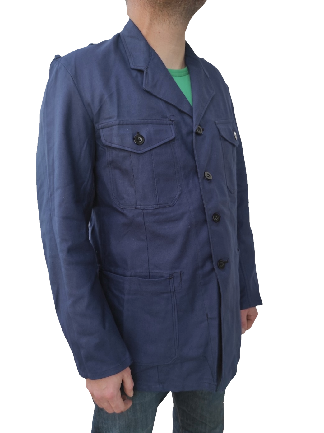 New vintage 1940s 1950s Swedish Army blue denim work jacket coat chore military