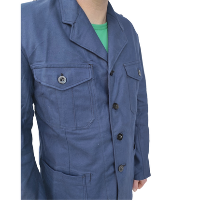 New vintage 1940s 1950s Swedish Army blue denim work jacket coat chore military