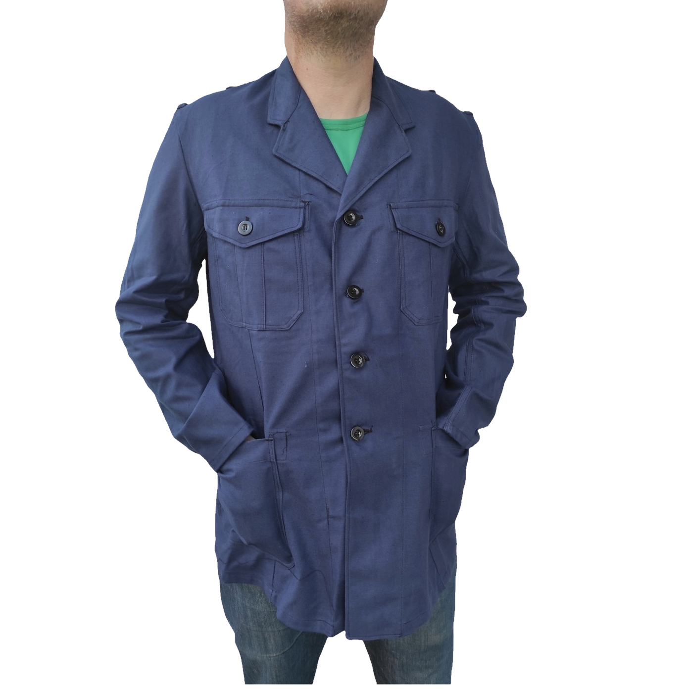 New vintage 1940s 1950s Swedish Army blue denim work jacket coat chore military