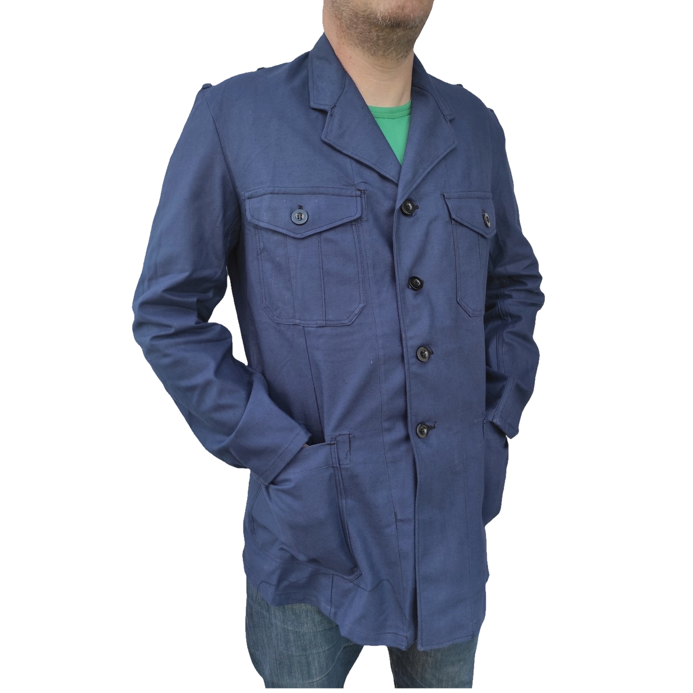 New vintage 1940s 1950s Swedish Army blue denim work jacket coat chore military