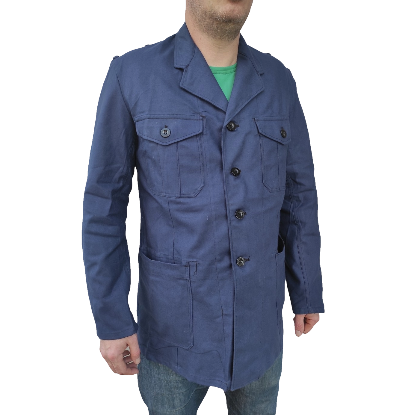 New vintage 1940s 1950s Swedish Army blue denim work jacket coat chore military
