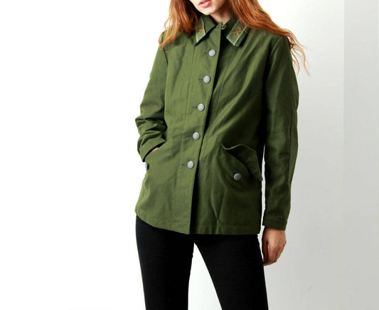 Vintage Women's 1960s 1970s Swedish Army jacket M59 military coat combat field collar tabs
