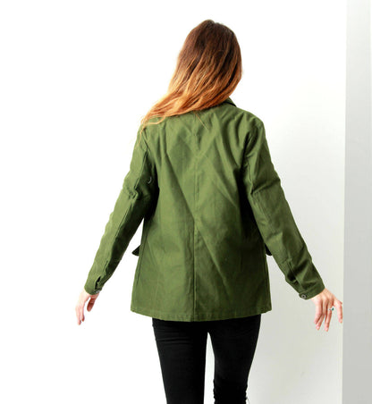 Vintage Women's 1960s 1970s Swedish Army jacket M59 military coat combat field no tabs original ladies
