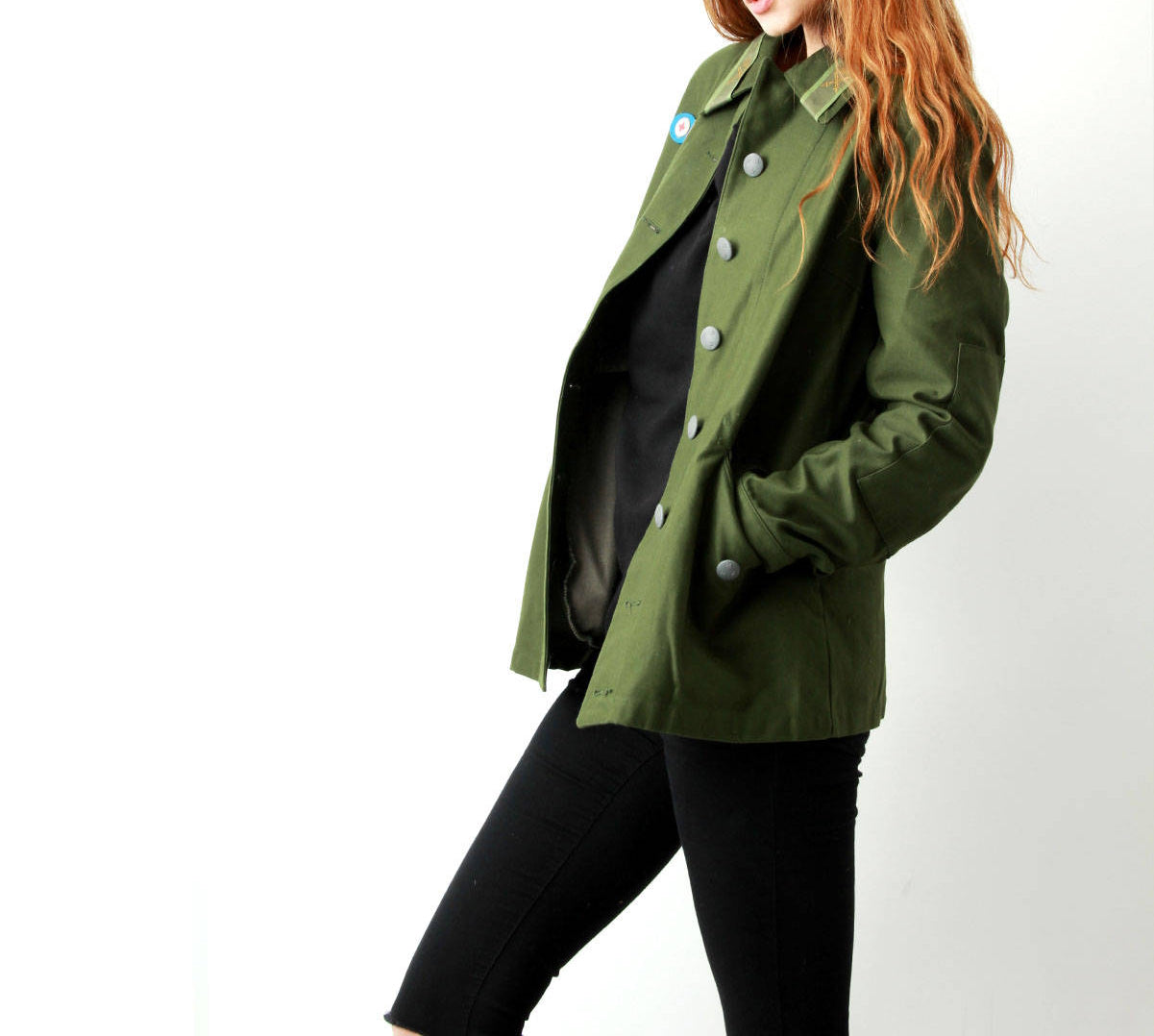Vintage Women's 1960s 1970s Swedish Army jacket M59 military coat combat field collar tabs