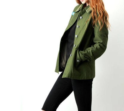 Vintage Women's 1960s 1970s Swedish Army jacket M59 military coat combat field collar tabs
