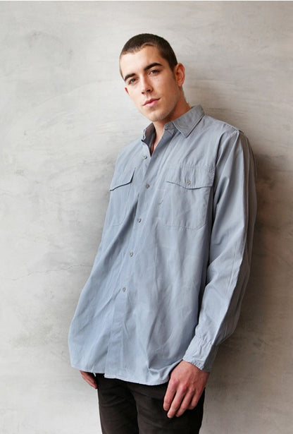 Vintage Swedish navy deck shirt military top grey-blue army