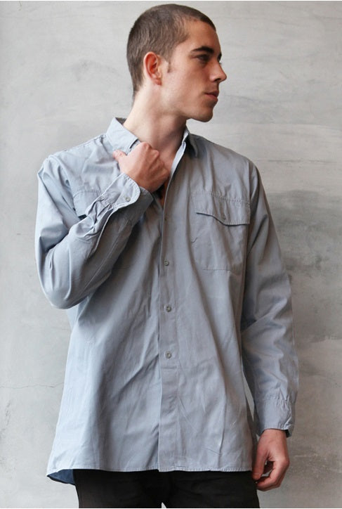 Vintage Swedish navy deck shirt military top grey-blue army