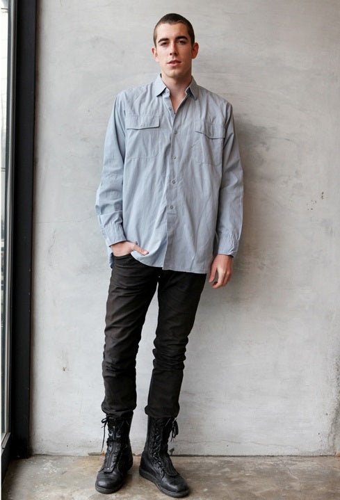 Vintage Swedish navy deck shirt military top grey-blue army